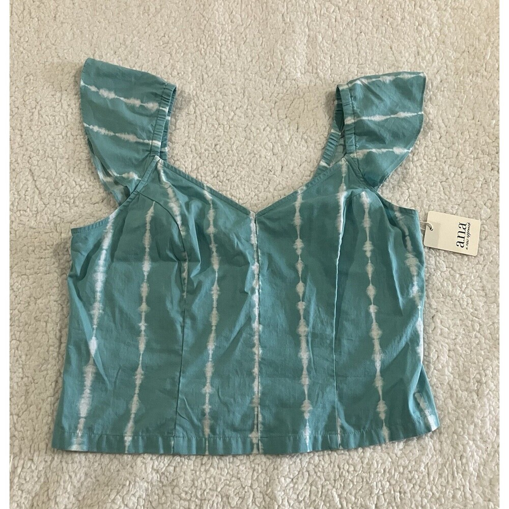 NWT a.n.a. Green & White Tie-Dye Halter Top Women’s Size L Trendy Summer Style
